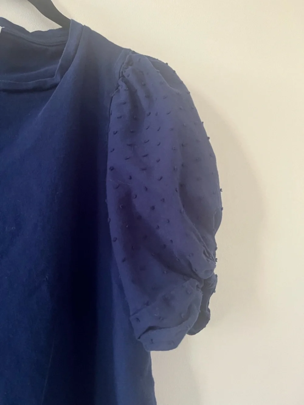 J Crew Puff Sleeve Cotton Top Small Navy Feminine Eyelet Textured Blouse Capsule